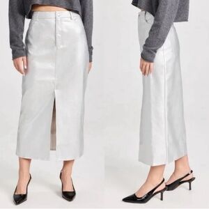 Wayf x Jourdan Sloane Silver Metallic Vegan Leather New Year’s Midi Skirt Size S